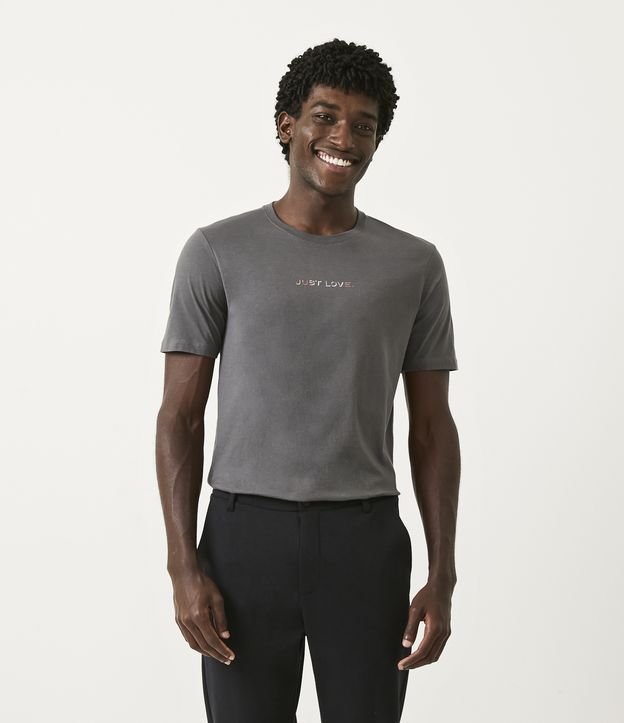 Remera Regular en Algodón con Lettering Just Love Gris 4