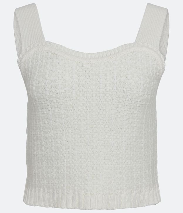 Blusa Cropped em Tweed com Pontos Trançados e Decote Coração Off White 5