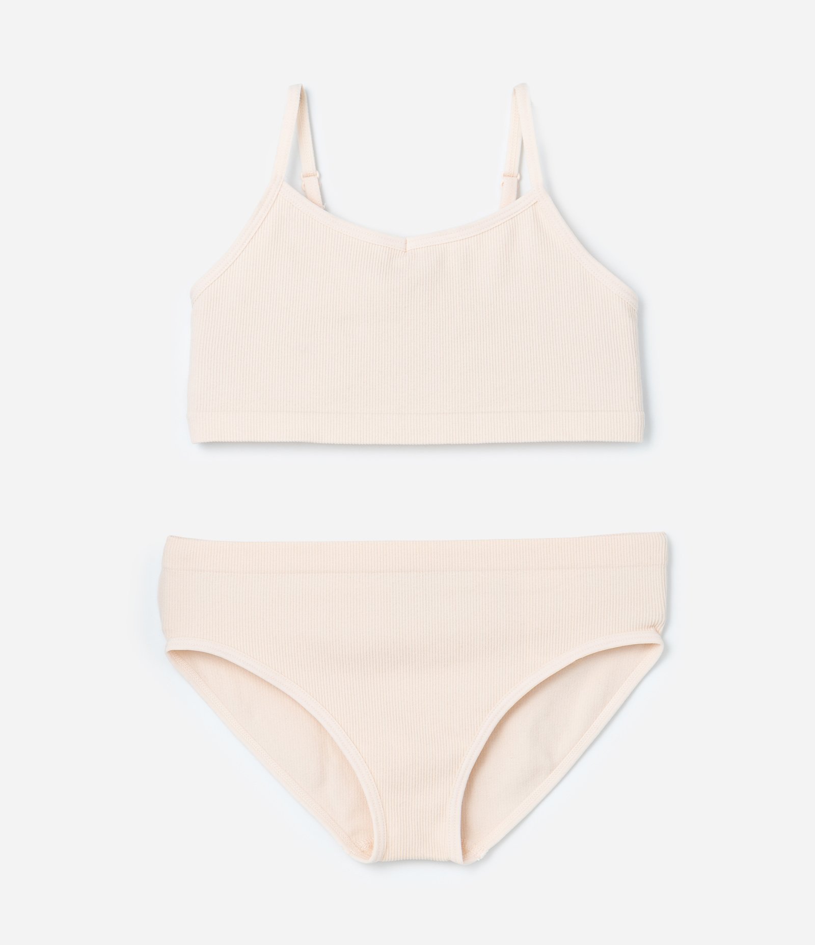 Conjunto Sutiã e Calcinha Infantil Canelado e Sem Costura - Tam 8 a 14 Anos Bege 1