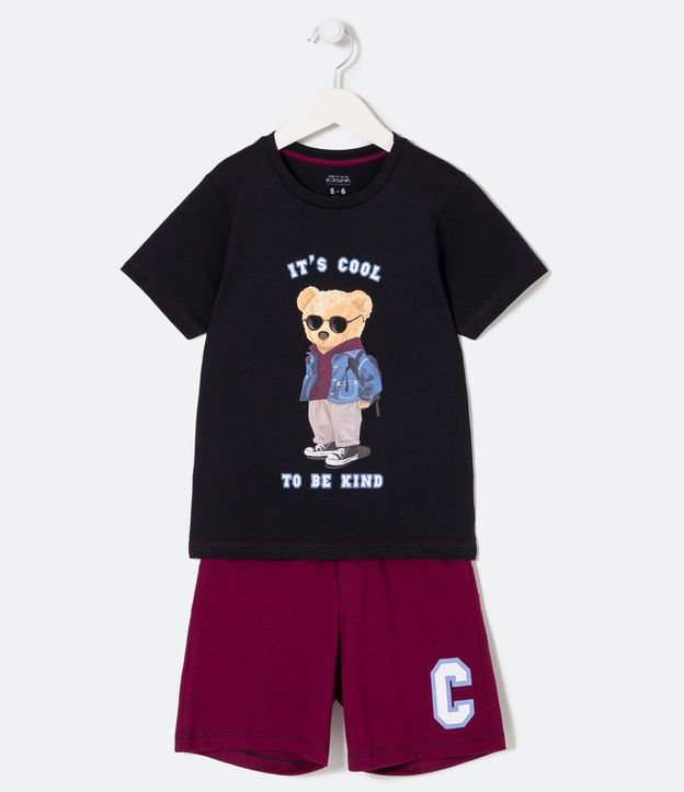 Pijama Corto Infantil Estampado Osito - Talle 4 a 12 años Negro 1