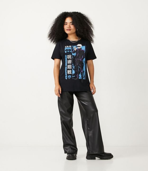 Remera en Algodón con Manga Corta y Estampado Satoro Gojo Negro 2