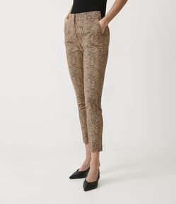 Calça Cigarrete em Algodão Satin com Elástico e Estampa Animal Print Onça
