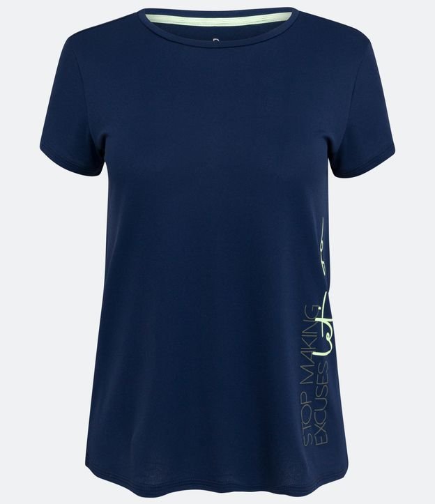 Remera Deportiva en Poliamida con Estampado Lettering Azul 5