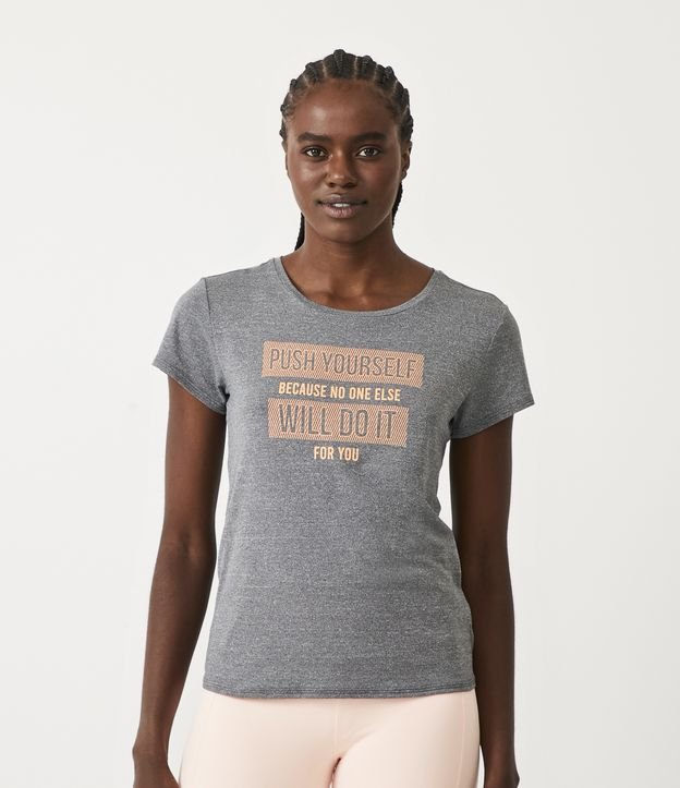 Camiseta Esportiva em Poliamida com Estampa Lettering Push Yourself