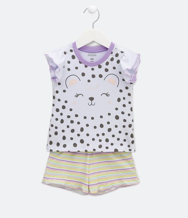 Pijama Curto Infantil Estampa de Ursinho e Babadinho nas Mangas- Tam 1 a 4 Anos