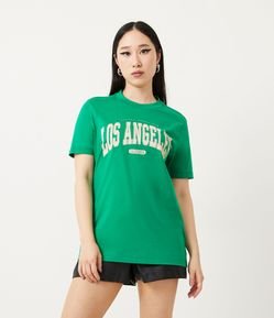 Blusa Alongada em Meia Malha com Manga Curta e Lettering Los Angeles