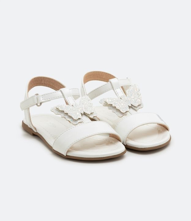 Sandália Rasteira Infantil com Borboleta Holográfica e Glitter - Tam 20 ao 27