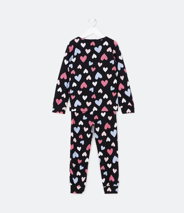Pijama Largo Infantil Peach Touch Estampado Corazones de Colores - Talle 4 a 14 años Negro 3