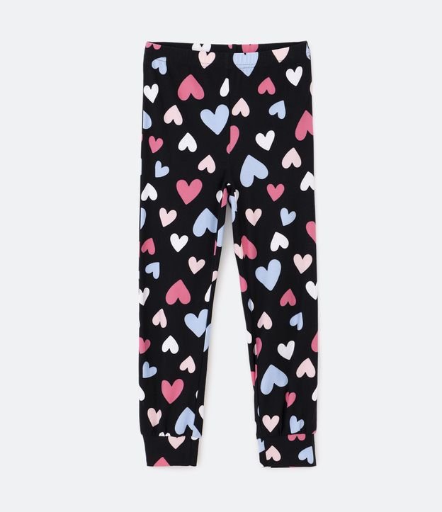 Pijama Largo Infantil Peach Touch Estampado Corazones de Colores - Talle 4 a 14 años Negro 5