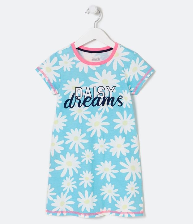 Camisón Infantil Estampado Margaritas - Talle 5 a 14 años Azul 1