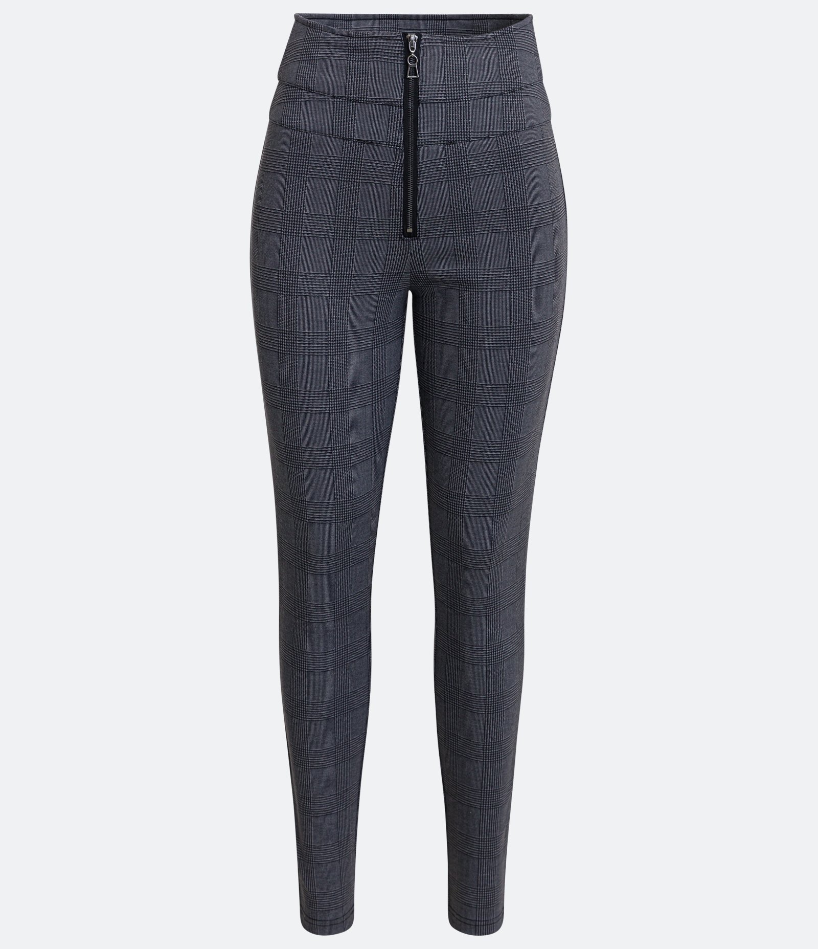 Calça Legging em Ponto Roma com Zíper e Estampa Xadrez Cinza/ Preto 5
