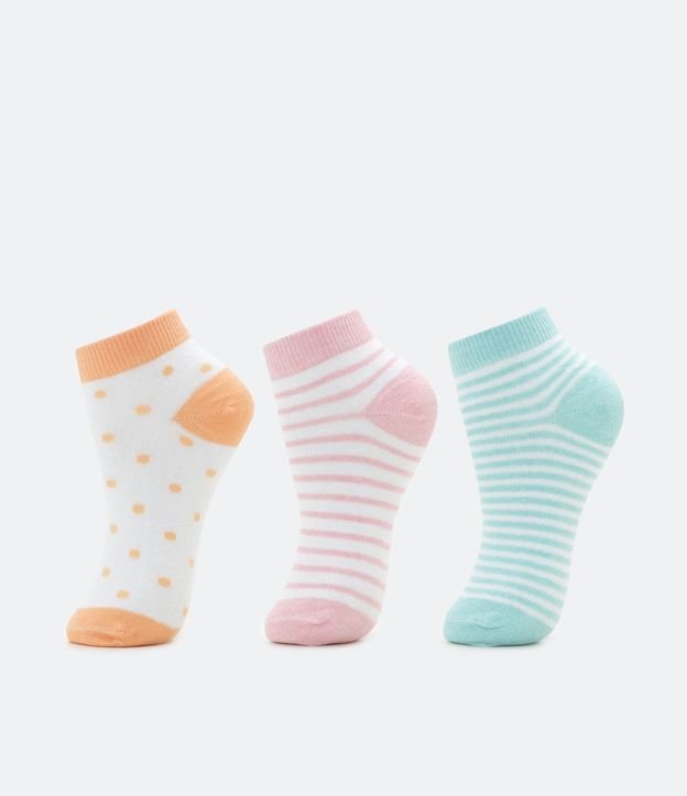 Kit 03 Pares de Medias Infantiles Estampado Rayas y de Lunares - Talle 20/23 al 32/35 Multicolores 1