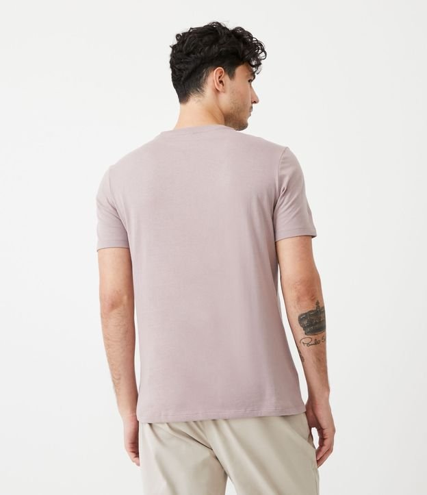 Camiseta Slim em Algodão com Estampa de Lettering e Manga Curta Rosa Violeta 3
