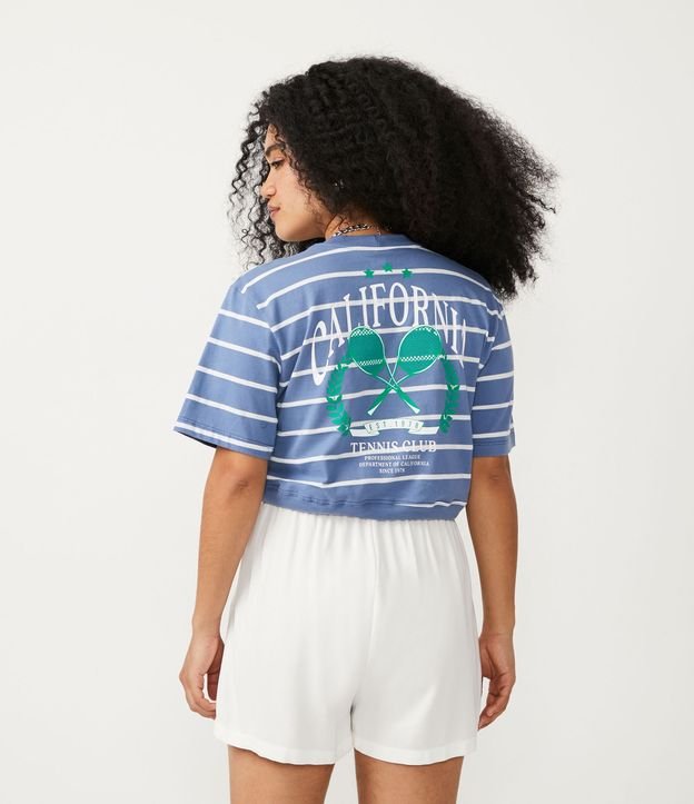 Blusa Cropped en Media Malla con Estampado California Tenis Club Azul 3