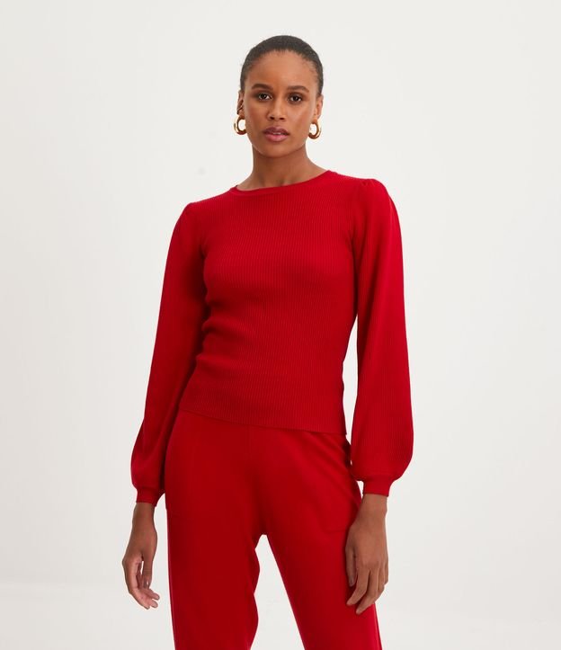 blusa roja manga abullonada