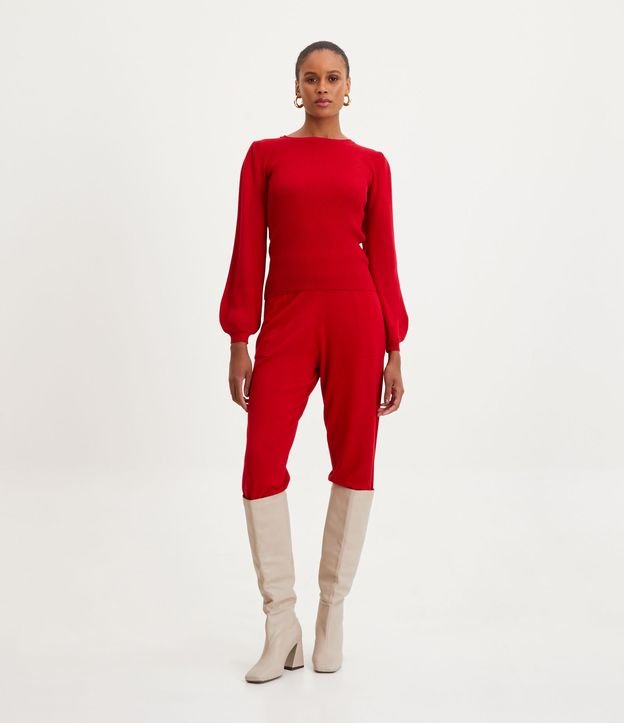 blusa roja manga abullonada