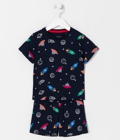 Pijama Corto Infantil Estampado Espacio - Talle 1 a 4 años