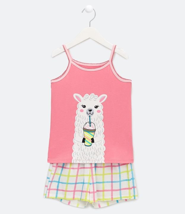 Pijama Corto Infantil Estampado Llama - Talle 5 a 14 años Rosado 1