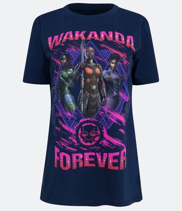 Blusa Alargada en Media Malla con Estampado Wakanda Forever Azul 6