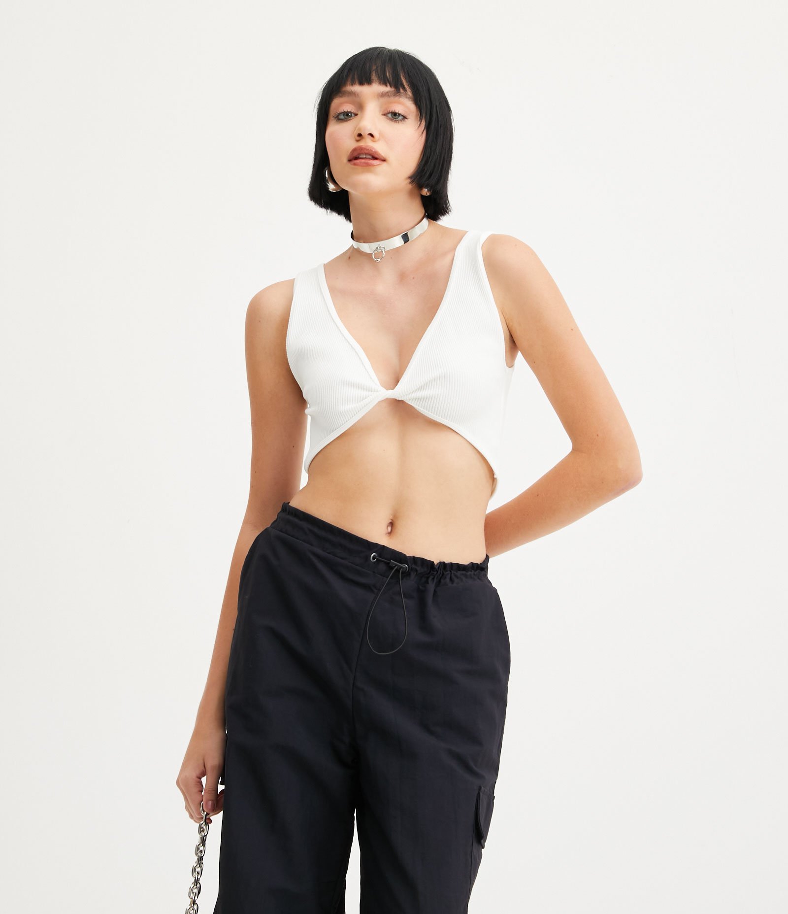 Blusa Cropped Sem Costura Reversível com Torcido no Busto Branco 1