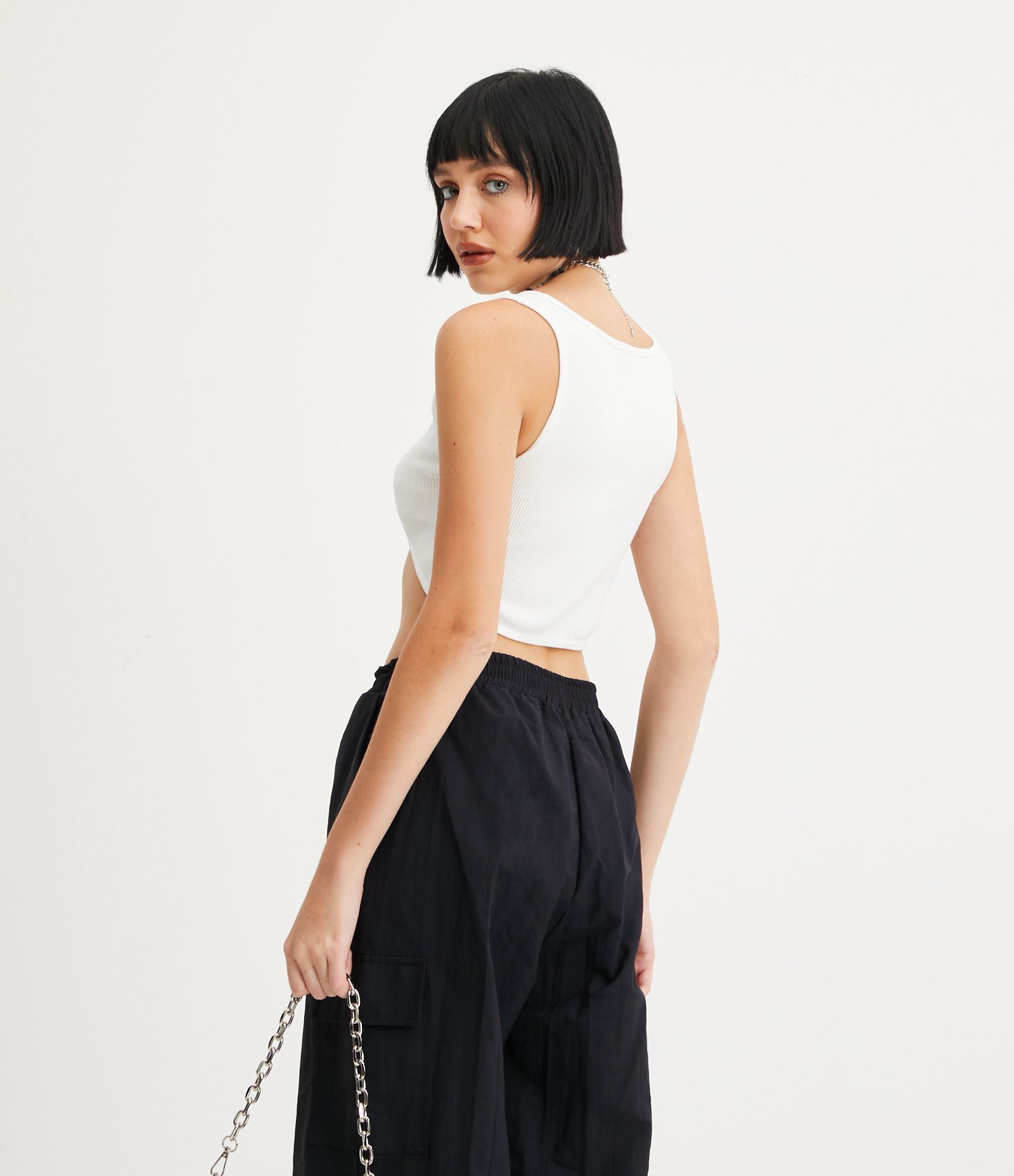 Blusa Cropped Sem Costura Reversível com Torcido no Busto Branco 3
