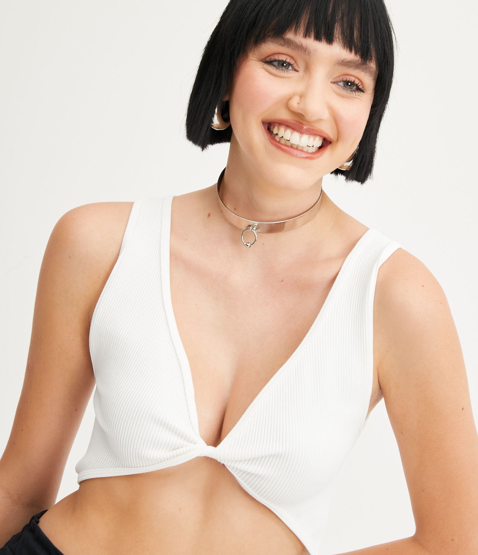 Blusa Cropped Sem Costura Reversível com Torcido no Busto Branco 4