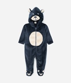 Macacão Infantil com Forro Quentinho Pé e Capuz de Ursinho - Tam 0 a 24 meses