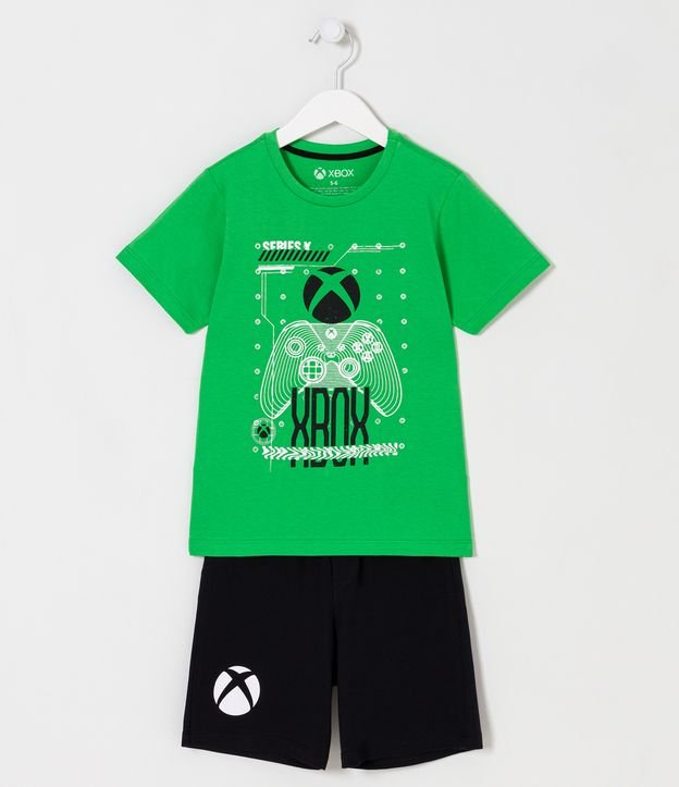 Pijama Corto Infantil Estampado Xbox - Talle 5 a 14 años Verde 1