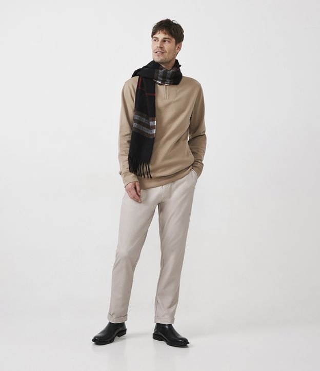 Pantalón Slim en Soft Touch con Textura y Barra Plegada Beige 1