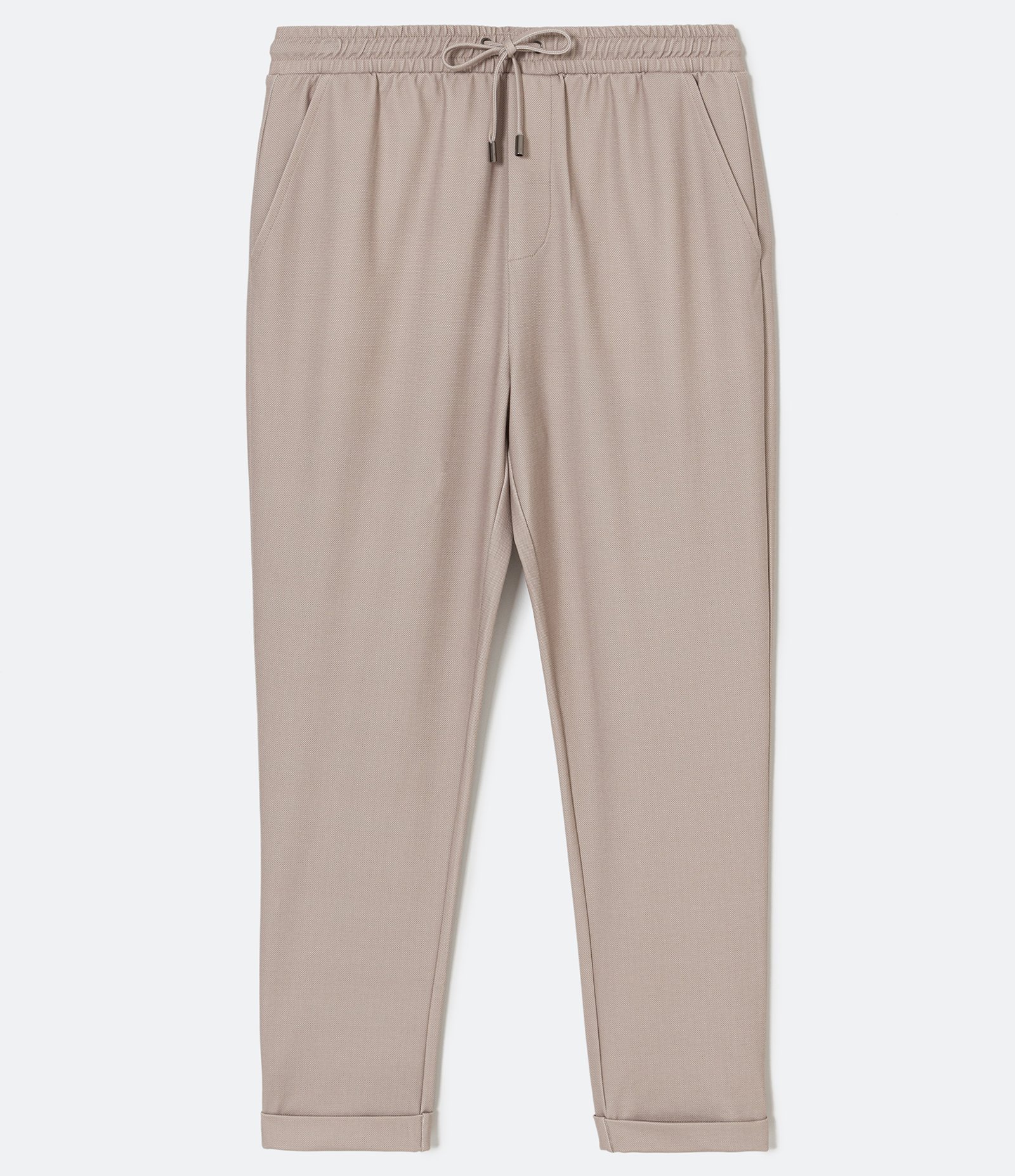 Calça Slim em Soft Touch com Textura e Barra Dobrada Bege 1