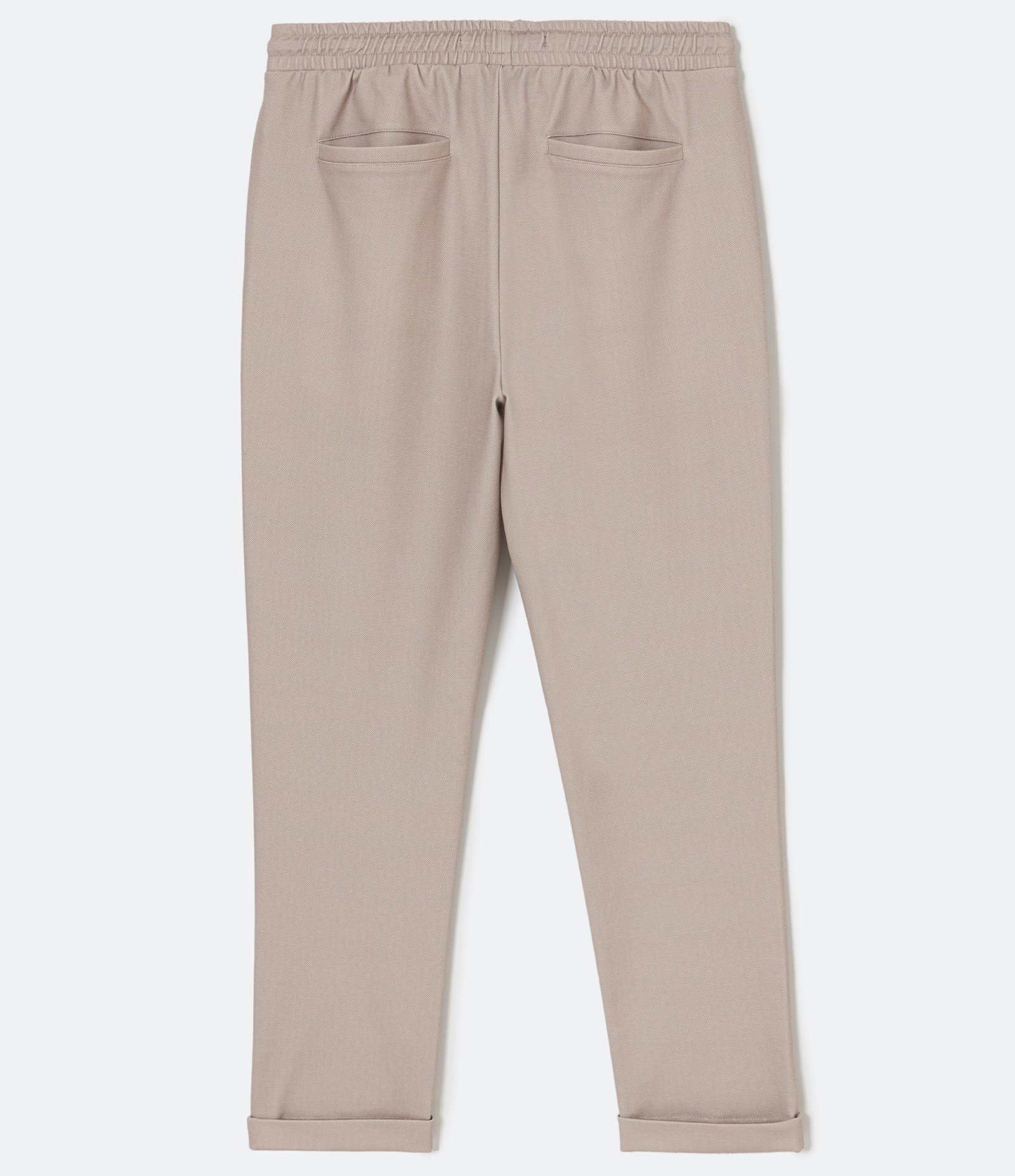 Calça Slim em Soft Touch com Textura e Barra Dobrada Bege 2