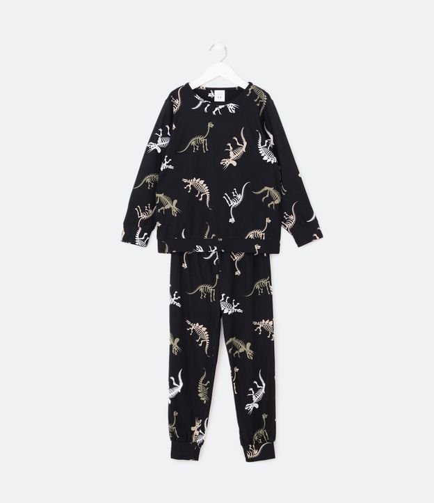 Pijama Largo Infantil Peach Touch con Estampado Dino Esqueleto - Talle 4 a 14 años Negro 1