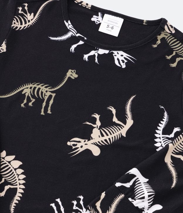 Pijama Largo Infantil Peach Touch con Estampado Dino Esqueleto - Talle 4 a 14 años Negro 3
