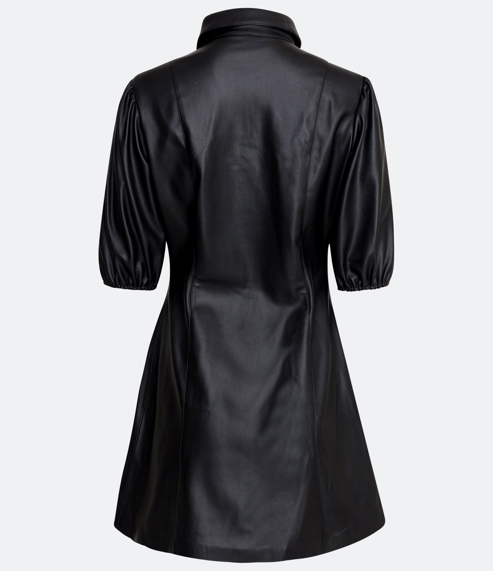 Vestido em Material Sintético com Manga Curta Bufante e Botões Metálicos Preto 6