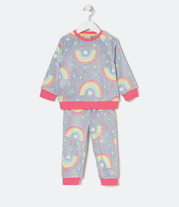 Pijama Largo Infantil en Fleece con Estampado Arcoiris - Talle 1 a 4 años Gris 1