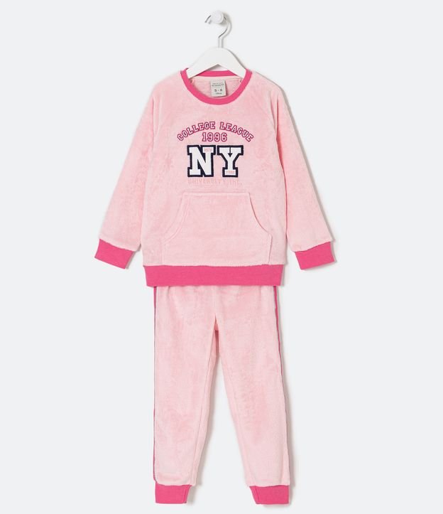 Pijama Longo Infantil em Fleece com Bordado NY - Tam 5 a 14  Anos