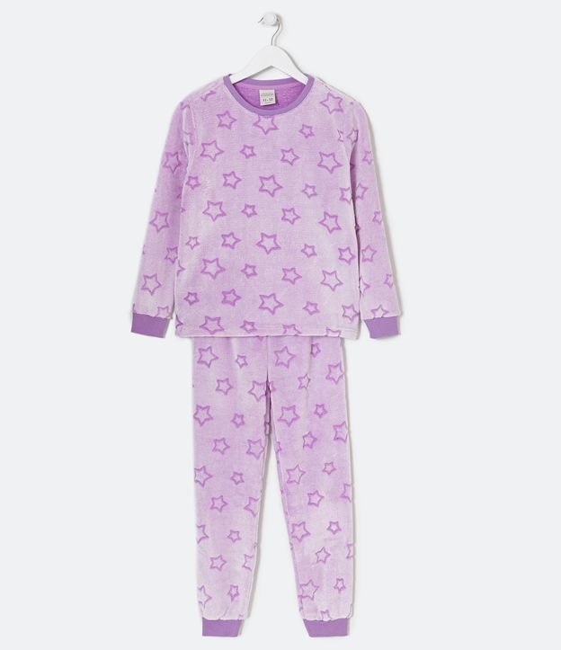 Pijama Largo Infantil en Fleece Estampado Estrellas - Talle 5 a 14 años Violeta Claro 1