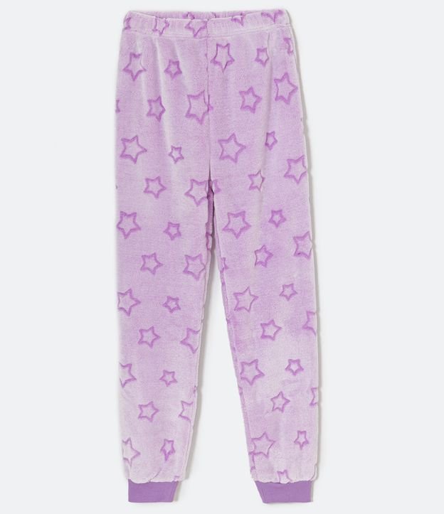 Pijama Largo Infantil en Fleece Estampado Estrellas - Talle 5 a 14 años Violeta Claro 4