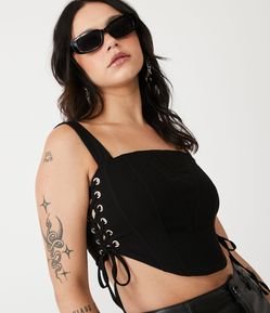Blusa Cropped Corset em Bengaline com Amarração nas Laterais