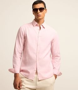 Camisa Regular Básica em Linho com Gola Colarinho