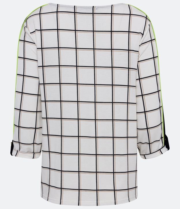 Blusa en Viscolycra con Estampado de Cuadros Grid Off White 6