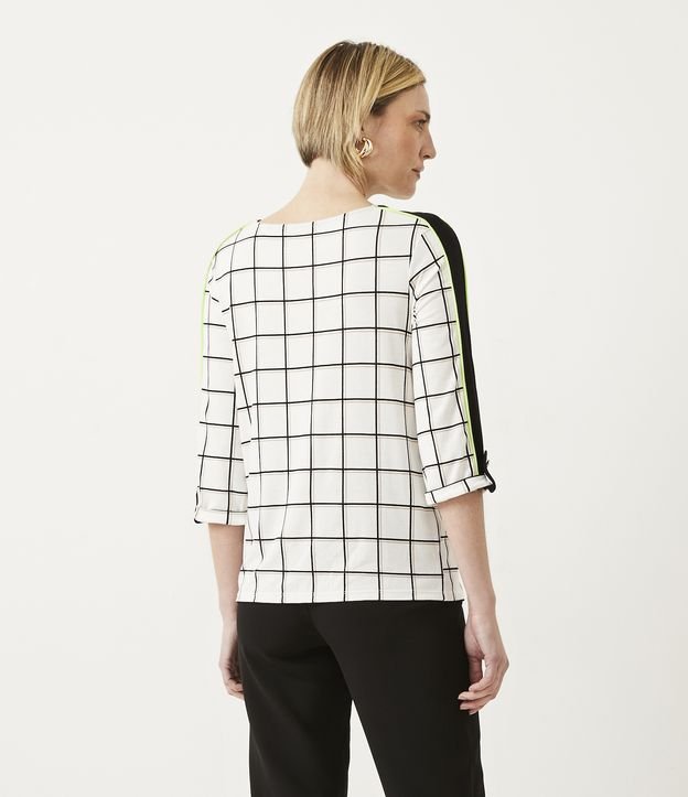 Blusa en Viscolycra con Estampado de Cuadros Grid Off White 3