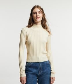 Blusa em Tricô Canelado com Gola Alta e Manga Longa