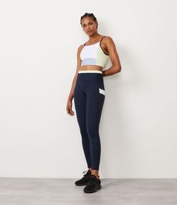 Calça Legging em Poliamida com Cós Contrastante e Bolsinho Lateral