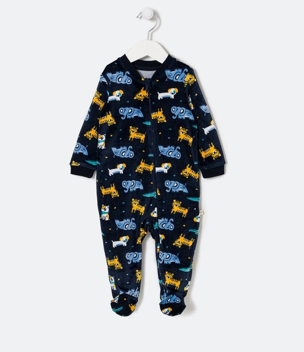 Macacão Infantil em Plush Estampa Bichinhos - Tam RN a 24 meses