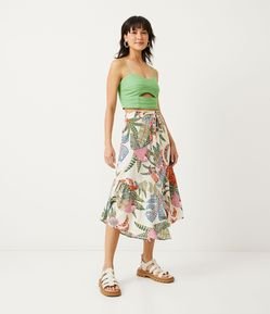 Saia New Midi em Viscose com Estampa Mosaico de Coqueiros