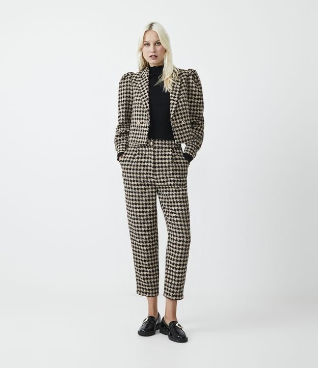 POKIHA-Blazer de Tweed xadrez para mulheres, jaqueta texturizada recortada,  blazer de peito duplo, manga longa, blazers de botão