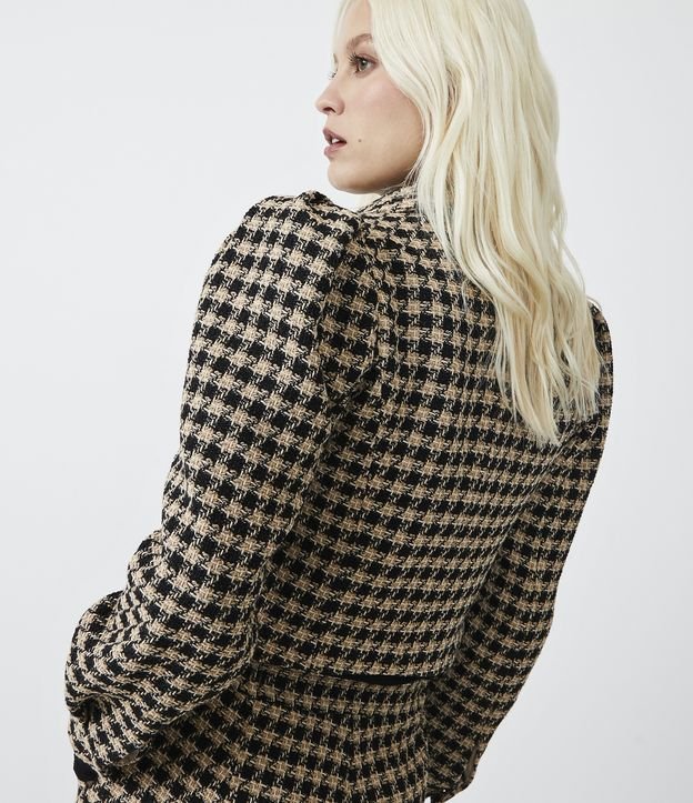 POKIHA-Blazer de Tweed xadrez para mulheres, jaqueta texturizada recortada,  blazer de peito duplo, manga longa, blazers de botão