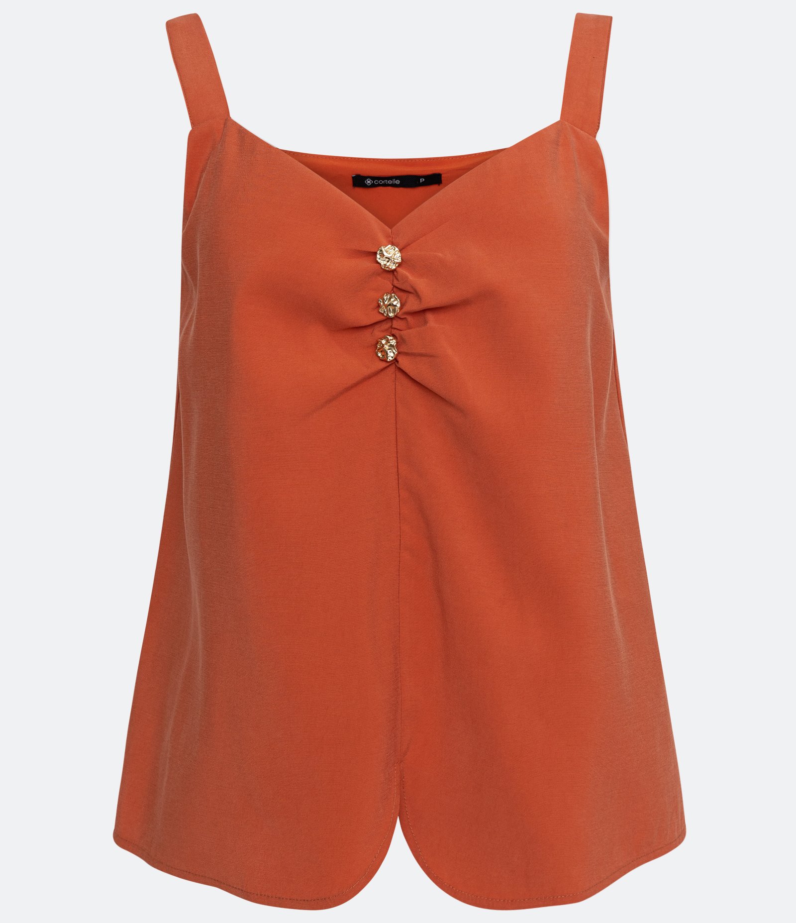 Blusa Sem Manga com Abotoamento e Detalhe Arredondado na Barra Laranja 5