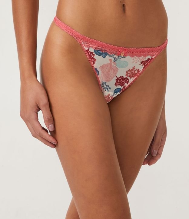 Calcinha String Fio Duplo em Tule com Estampa Fundo do Mar